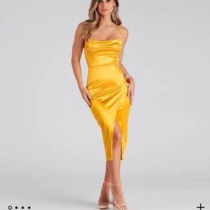 Formal Satin Asymmetrical Midi Dress